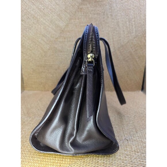 BANANA REPUBLIC Smooth Black Leather Tote Bag With Zipper Closure & Dual Handles - Picture 3 of 9